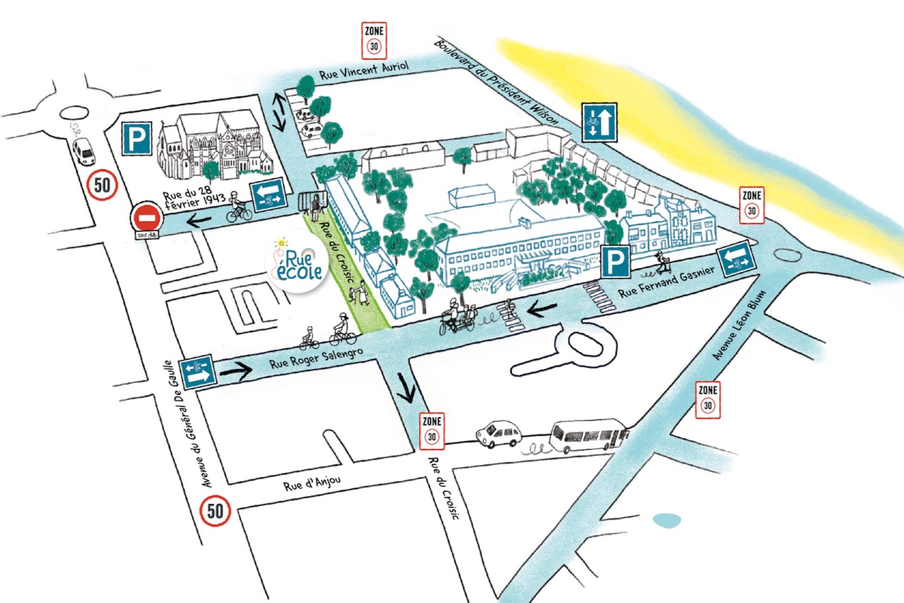 Le plan détaillé de la circulation autour de l'école Carnot
