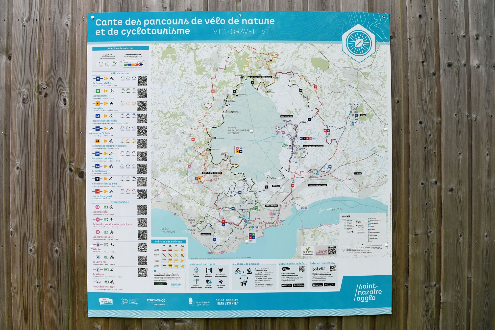 Carte des parcours de vélo de nature et de cyclotourisme
